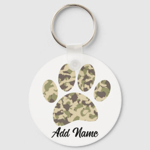 Camo Dog Paw Print Key Ring