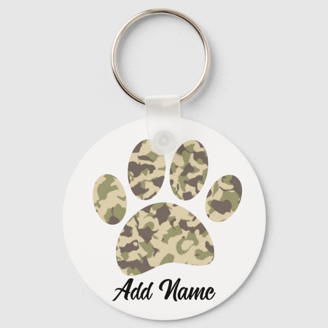 Camo Dog Paw Print Key Ring (Back)