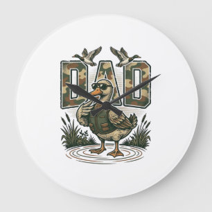 Camo Duck Dad Vintage Engraving T-Shirt Design_1 Large Clock