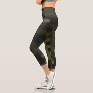 Camo Earthy Greens Browns Black Modern Yoga Capri Leggings