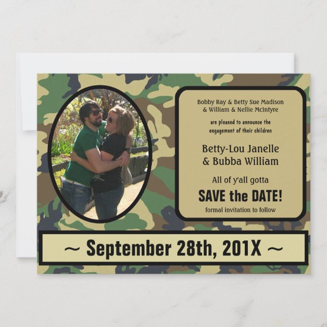 Camo Engagement Announcement Save the Date Invite (Front)
