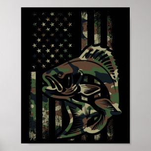 Camo Fishing Men Boys American Flag B Fishing Poster