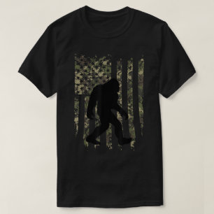 Camo Flag Bigfoot Silhouette Outdoor Design T-Shirt