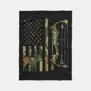 Camo Flag Deer Bow Hunting Patriotic Hunter Dad Ar Fleece Blanket