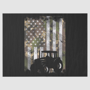 Camo Flag Tractor Vintage Farm Truck Patriotic Far Tissue Paper