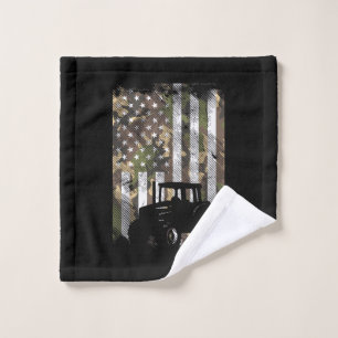Camo Flag Tractor Vintage Farm Truck Patriotic Far Wash Cloth