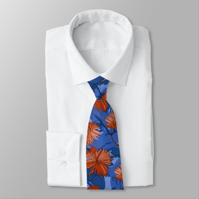 Camo Flowers Floral Blue Two-sided Printed Tie (Tied)