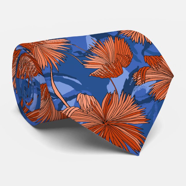 Camo Flowers Floral Blue Two-sided Printed Tie (Rolled)