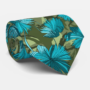 Camo Flowers Floral Olive Two-sided Printed Tie