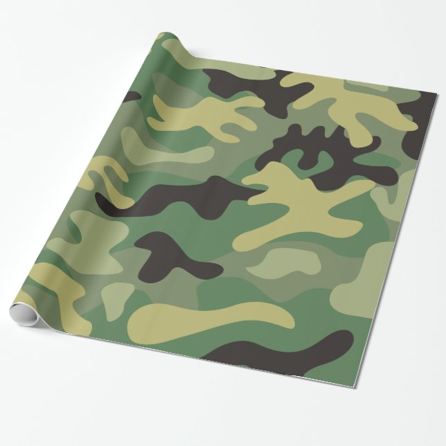Camo Green | Army Birthday Party Wrapping Paper (Unrolled)