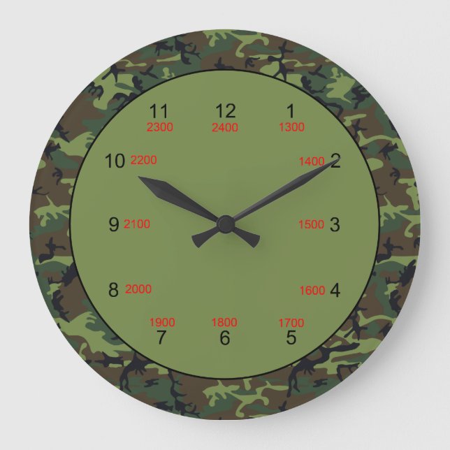 Camo Green  Military Time Wall Clock (Front)