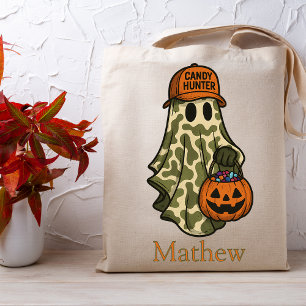Camo Halloween Ghost Candy Hunter Trick Or Treat Tote Bag