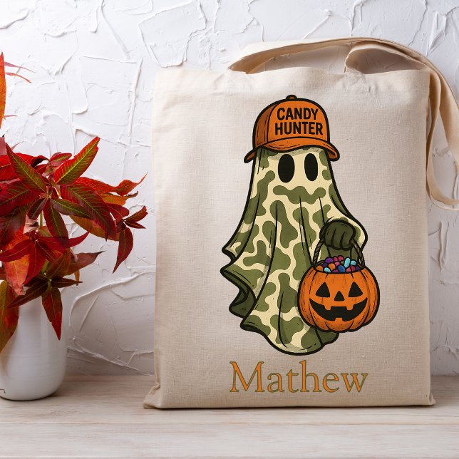 Camo Halloween Ghost Candy Hunter Trick Or Treat Tote Bag (Creator Uploaded)