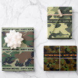 Camo Happy Birthday Personalise Name & Text 3 Wrapping Paper Sheet<br><div class="desc">Camo Happy Birthday Personalise Name & Text 3 Wrapping Paper Sheets</div>