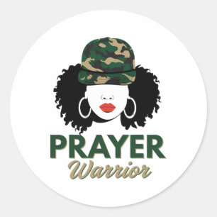 Camo Hat Prayer Warrior God Jesus Christian Black Classic Round Sticker