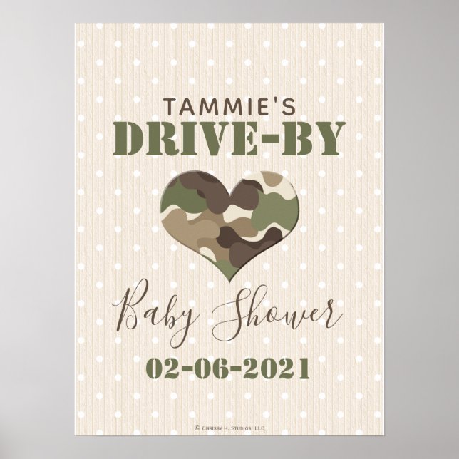 Camo Heart Drive By Baby Shower Sign (Front)