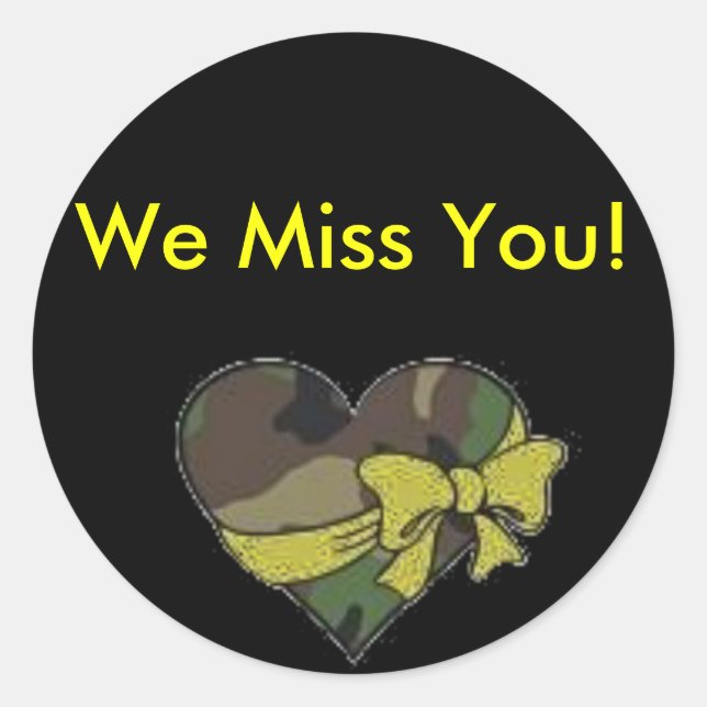 camo heart, We Miss You! Classic Round Sticker (Front)