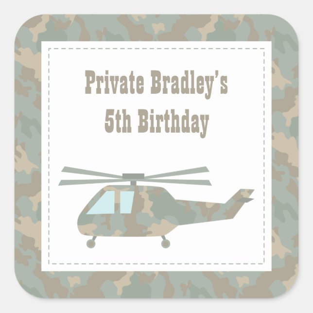Camo Helicopter Army Boys Birthday Party Stickers (Front)