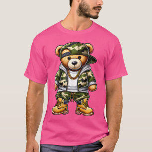 Camo Hip Hop Teddy Bear Camouflage Gangsta Streetw T-Shirt