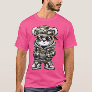 Camo Hip Hop Teddy Bear Camouflage Gangsta Streetw T-Shirt