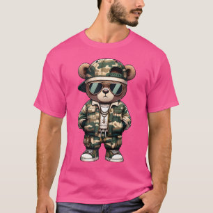Camo Hip Hop Teddy Bear Camouflage Gangsta Streetw T-Shirt