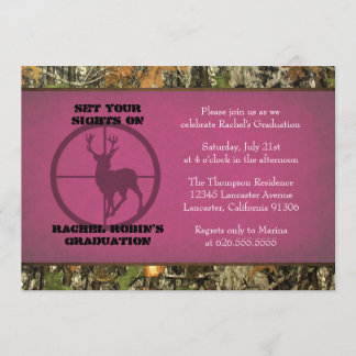 Camo Hot Pink Graduation Invitations