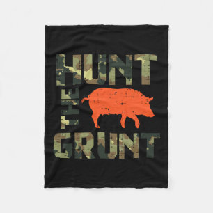 Camo Hunt The Grunt Hog Vintage Wild Boar Hunting Fleece Blanket