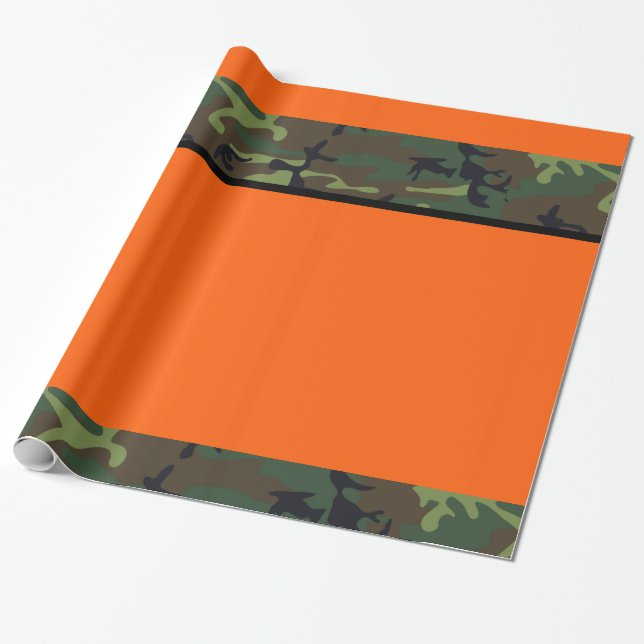 Camo Hunter Orange Wrapping Paper (Unrolled)