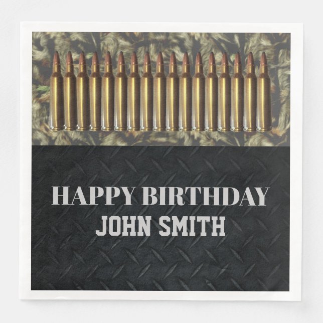 Camo Hunting Ammo Birthday Party Men's Napkins (Front)