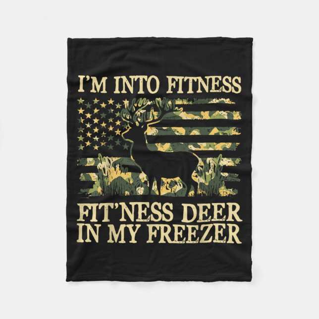 Camo Hunting I'm Into Fitness Fit Ness Deer Zer Hu Fleece Blanket (Front)