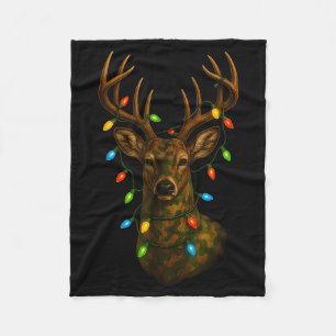 Camo Hunting Reindeer Deer Christmas Holiday Xmas Fleece Blanket