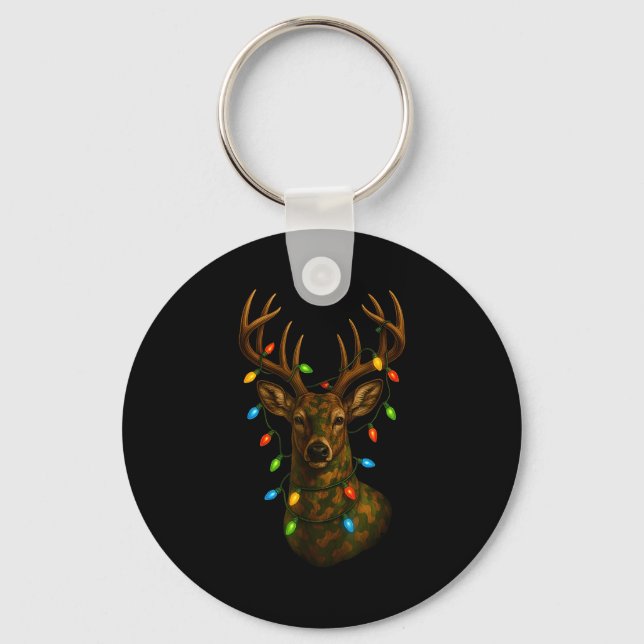 Camo Hunting Reindeer Deer Christmas Holiday Xmas  Key Ring (Front)