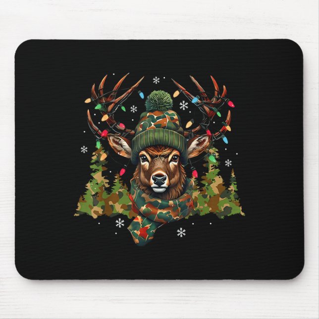Camo Hunting Reindeer Deer Xmas Lights Christmas H Mouse Mat (Front)