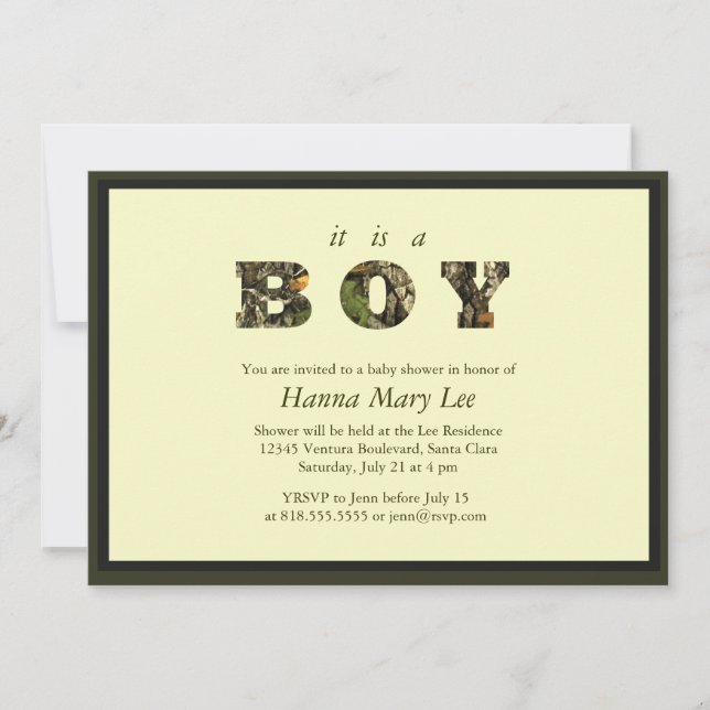 Camo It's A Boy Baby Shower Invitation (Front)