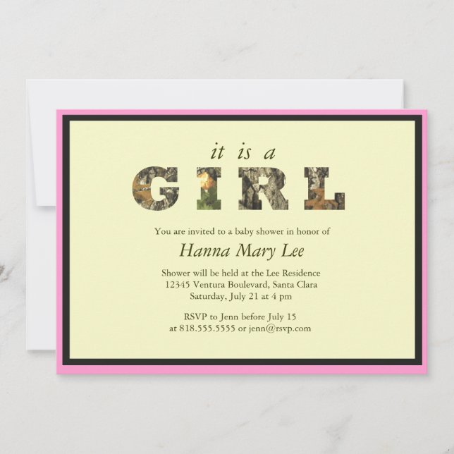 Camo It's A Girl Baby Shower Invitation (Front)
