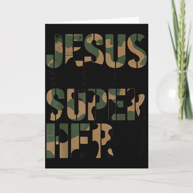 Camo Jesus Is My Superhero Toddler Boys Camouflage Card (Front)