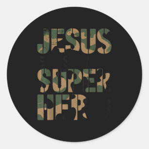 Camo Jesus Is My Superhero Toddler Boys Camouflage Classic Round Sticker
