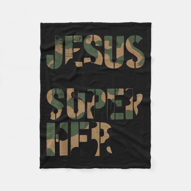 Camo Jesus Is My Superhero Toddler Boys Camouflage Fleece Blanket (Front)