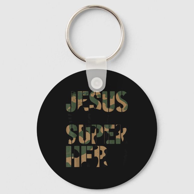 Camo Jesus Is My Superhero Toddler Boys Camouflage Key Ring (Front)
