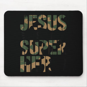 Camo Jesus Is My Superhero Toddler Boys Camouflage Mouse Mat
