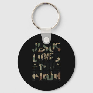 Camo Jesus Loves You Bruh Camouflage Christian Tee Key Ring