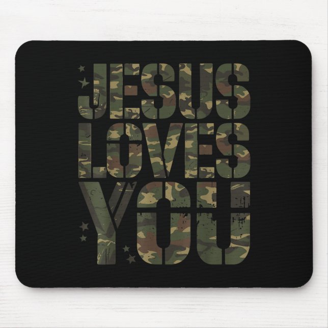 Camo Jesus Loves You Teen Girl Funny Christian Bib Mouse Mat (Front)