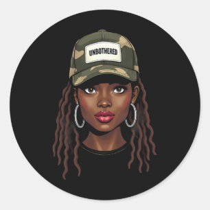 Camo Juneteenth Unbothered Black Girl Loc'd _8  Classic Round Sticker