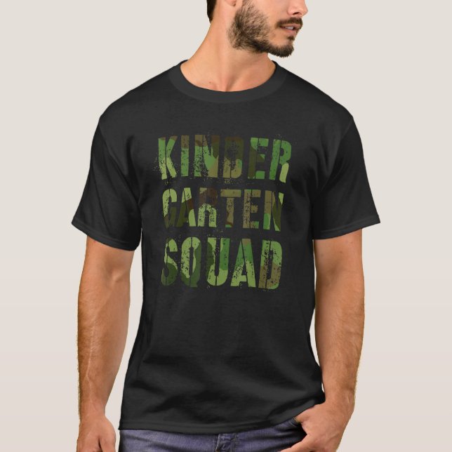 Camo Kinder Squad Teacher Hello Kindergarten Vinta T-Shirt (Front)