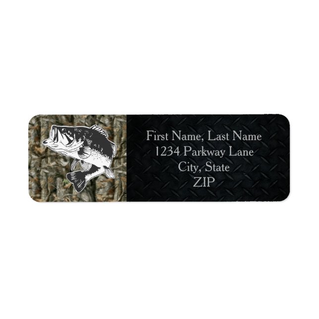 Camo Largemouth Bass Fishing Return Address Labels (Front)