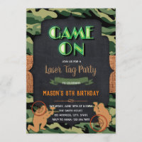 Camo Laser Tag birthday party invitation