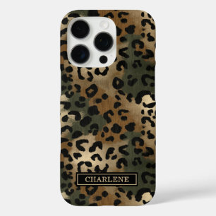 Camo Leopard Print Monogrammed iPhone 16 Pro Case