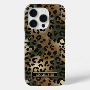 Camo Leopard Print Monogrammed iPhone 15 Pro Case