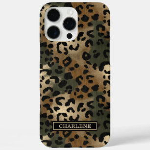 Camo Leopard Print Monogrammed iPhone 16 Pro Max Case