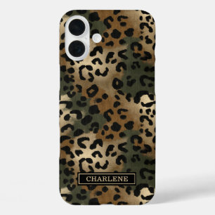 Camo Leopard Print Monogrammed iPhone 16 Plus Case